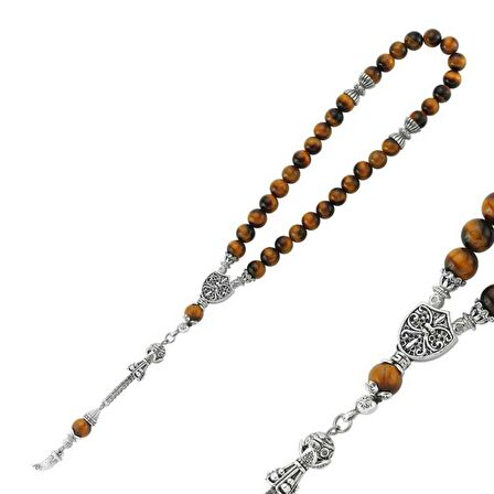 Silverlina Doğaltaş Metal Püsküllü Kaplan Gözü Taşlı Tesbih