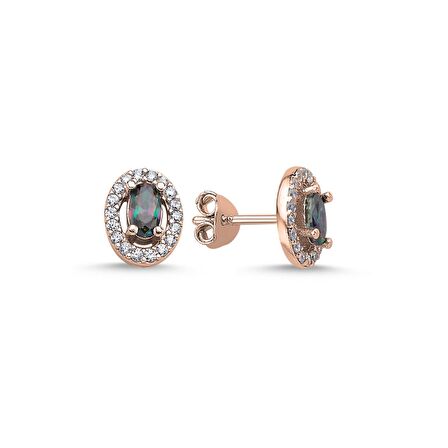 Silverlina Gümüş Halo Tektaş Oval Mistik Topaz Zirkon Taşlı Küpe
