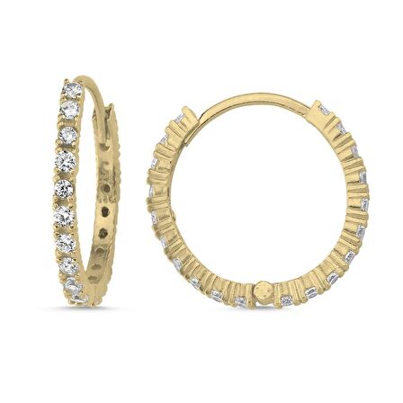 Silverlina Gümüş 22mm Zirkon Taşlı Tamtur Halka Küpe