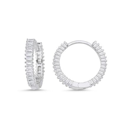 Silverlina Gümüş 18mm Baget Zirkon Taşlı Tamtur Halka Küpe