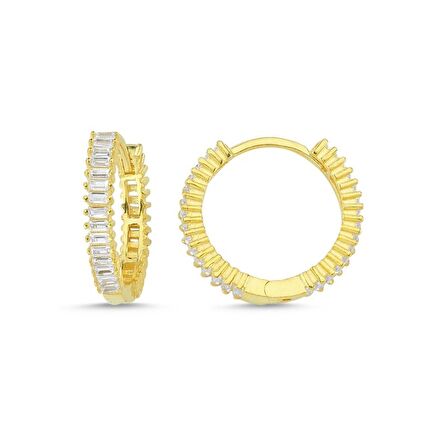 Silverlina Gümüş 18mm Baget Zirkon Taşlı Tamtur Halka Küpe