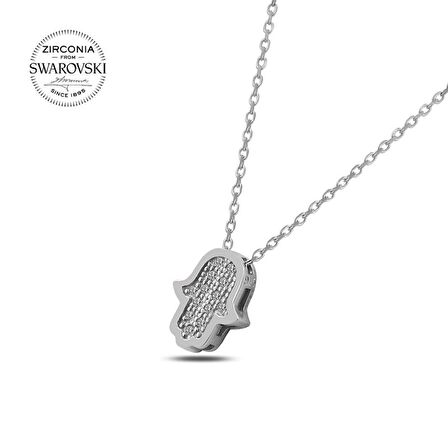 Silverlina Gümüş Swarovski Zirconia Taşlı Fatma Ana Eli Kolye