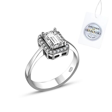 Silverlina Gümüş Swarovski Zirconia Baget Taşlı Tektaş Yüzük