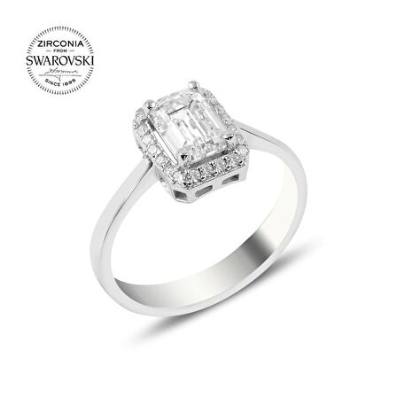 Silverlina Gümüş Swarovski Zirconia Baget Taşlı Tektaş Yüzük