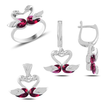 Silverlina Gümüş Kuğu Zirkon Taşlı Set