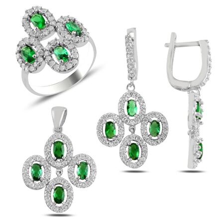 Silverlina Gümüş Zümrüt Zirkon Taşlı Set