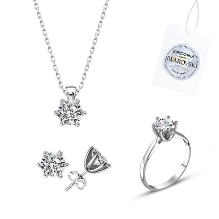 Silverlina Gümüş Swarovski Zirconia Taşlı Tektaş Set