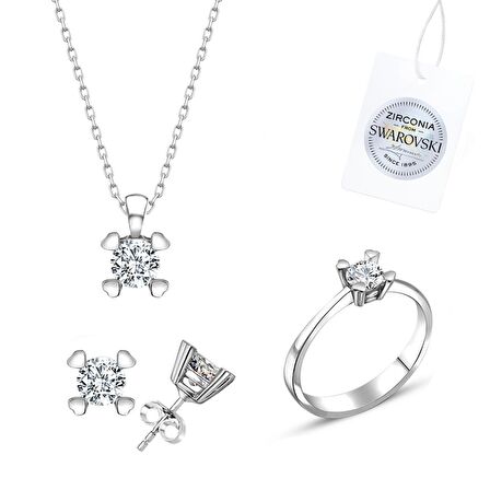 Silverlina Gümüş Swarovski Zirconia Taşlı Tektaş Set