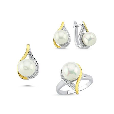 Silverlina Gümüş İnci & Zirkon Taşlı Dual Color Set