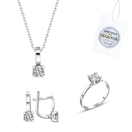 Silverlina Gümüş Swarovski Zirconia Taşlı Tektaş Set