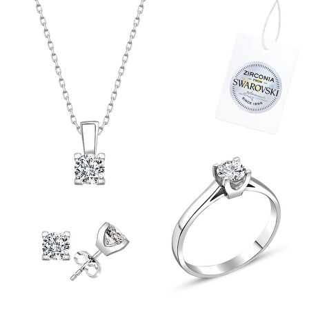 Silverlina Gümüş Swarovski Zirconia Taşlı Tektaş Set