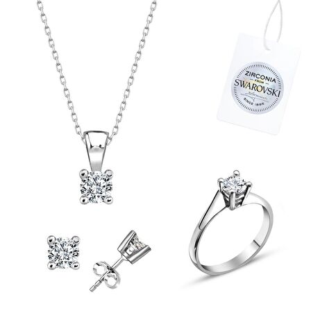 Silverlina Gümüş Swarovski Zirconia Taşlı Tektaş Set