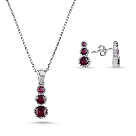 Silverlina Gümüş Süzme Renkli Zirkon Taşlı Set