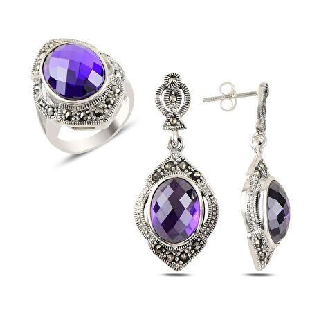 Silverlina Gümüş Ametist Zirkon & Markazit Taşlı Set