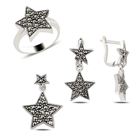 Silverlina Gümüş Yıldız Markazit Taşlı Set