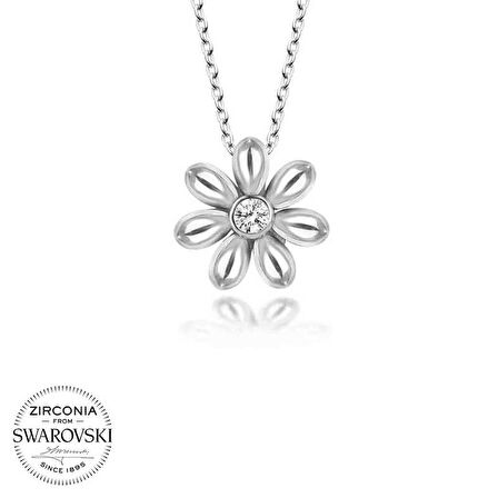 Silverlina Swarovski Taşlı Gümüş Papatya Bayan Kolye