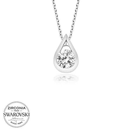 Silverlina Swarovski Taşlı Gümüş Damla Tektaş Bayan Kolye