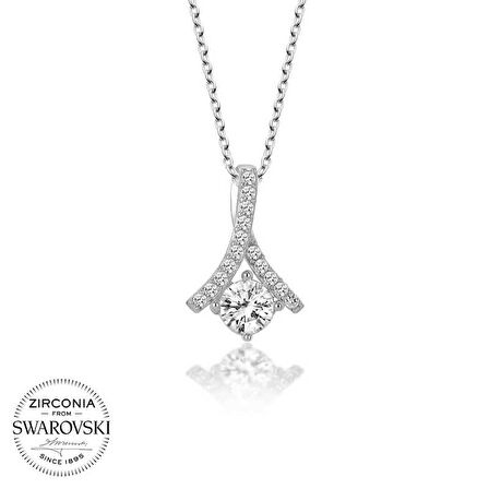 Silverlina Swarovski Taşlı Gümüş Tektaş Bayan Kolye