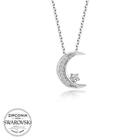 Silverlina Swarovski Taşlı Gümüş Ayyıldız Bayan Kolye