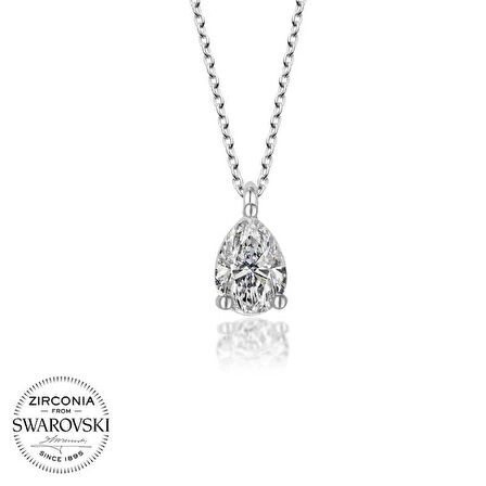Silverlina Swarovski Taşlı Gümüş Damla Tektaş Bayan Kolye