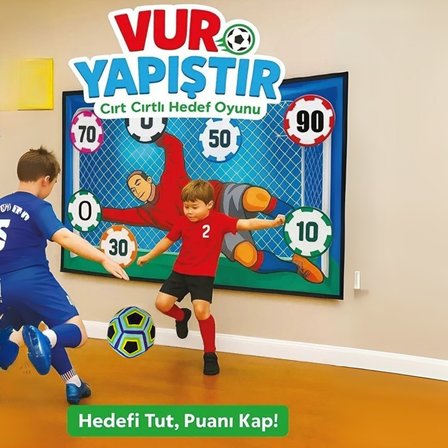 Vur Yapıştır Çocuk Futbol Hedef Oyunu Cırt Cırtlı Kaleci Puanlı Skor Panosu ve Top Seti Ev İçi