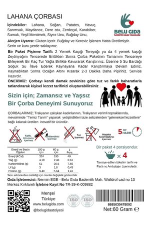 Lahana Çorbası 60 gr (4 Porsiyon) Pestisitsiz - Bebek, Çocuk ve Yetişkin Beslenmesine Uygun