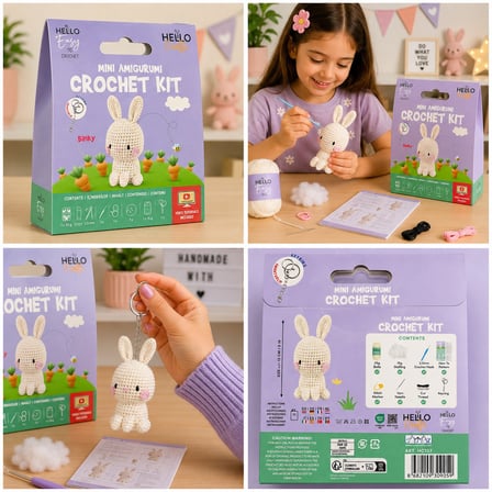 BakGelAl Mini Amigurumi Tavşan Yapım Kiti – Anahtarlık veya Amigurumi Oyunca, Türkçe Video Anlatımlı