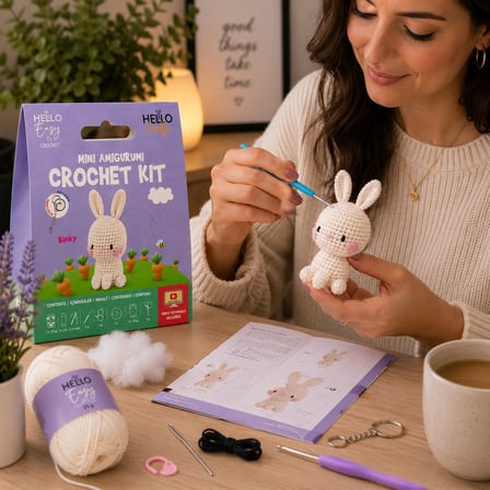 BakGelAl Mini Amigurumi Tavşan Yapım Kiti – Anahtarlık veya Amigurumi Oyunca, Türkçe Video Anlatımlı