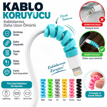 Fotoğraf Makinası Kablo Kırılma Önleyici Silikon 4 Lü Set, Kablo Koruyucu Spiral Renkli Set