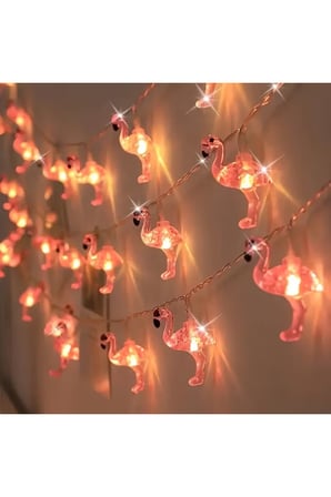 Pembe Flamingo Figürlü 10 lu LED Işık Zinciri, Dekoratif Aydınlatma, Oda, Parti, Yılbaşı Işığı