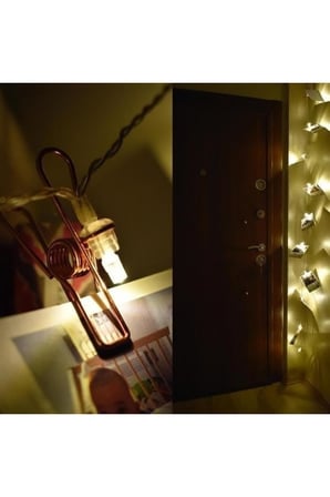 Rose Gold Metal Mandallı Fotoğraf Asma Led Işık Pilli Sıcak Beyaz Dekorasyon Zinciri