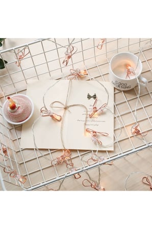 Rose Gold Metal Mandallı Fotoğraf Asma Led Işık Pilli Sıcak Beyaz Dekorasyon Zinciri
