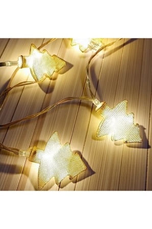 Metal Örgü Çam Ağacı Led İşık Zinciri, 10Lu, Pilli Yılbaşı, Parti Dekoratif Aydınlatma