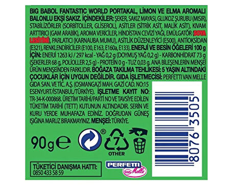 Big Babol Fantastic World Portakal, Limon ve Elma Aromalı Ekşi Sakız 90g