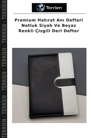 Premium Hatırat Anı Defteri Notluk Siyah Ve Beyaz Renkli Çizgili Deri Defter