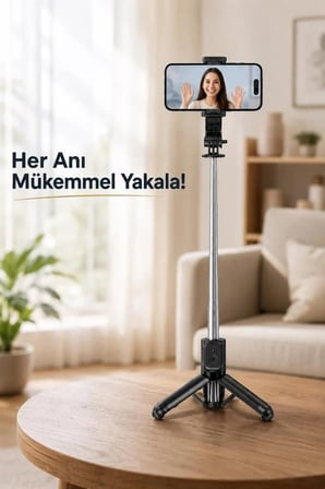 Tripod Çok Amaçlı Entegre Selfie Çubuğu Q21 Siyah Telefon Standı Video Aparatı Mobil Tutucu