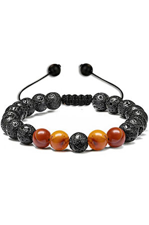 Sertifikalı Doğal Turuncu Akik Taşı Volkan Lav Taşı Doğal Taş Bileklik Seti