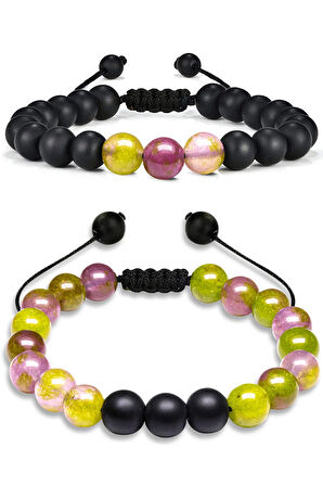 Sertifikalı Doğal Yeşil Yosun Akik Oniks Taşı Doğal Taş Bileklik Seti