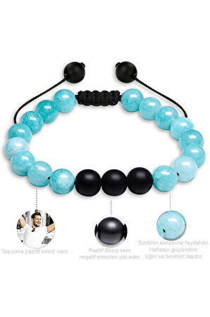Sertifikalı Makrome Akuamarin Taşı Doğal Taş Bileklik Seti