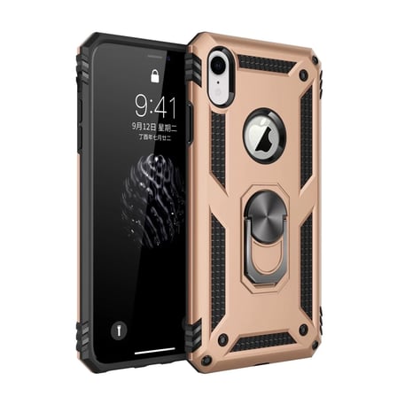 Newface Apple iPhone XR Kılıf Sofya Yüzüklü Silikon Kapak - Gold