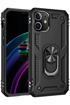 Newface Apple iPhone 12 Kılıf Sofya Yüzüklü Silikon Kapak - Siyah
