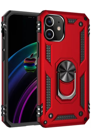 Newface Apple iPhone 12 Kılıf Sofya Yüzüklü Silikon Kapak - Kırmızı