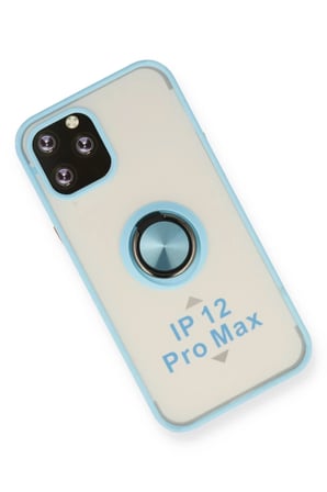 Newface Apple iPhone 12 Pro Kılıf Montreal Yüzüklü Silikon Kapak - Buz Mavi