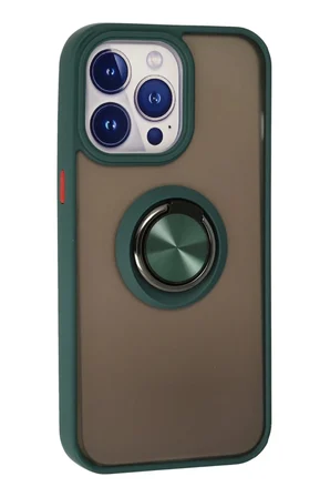 Newface Apple iPhone 13 Pro Kılıf Montreal Yüzüklü Silikon Kapak - Yeşil