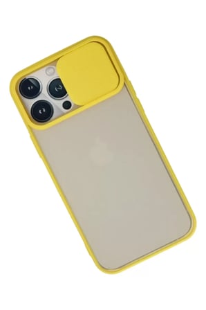 Newface Apple iPhone 13 Pro Max Kılıf Palm Buzlu Kamera Sürgülü Silikon - Sarı