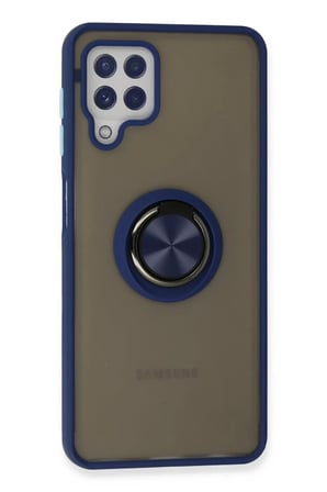 Newface Samsung Galaxy A22 Kılıf Montreal Yüzüklü Silikon Kapak - Lacivert
