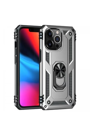 Newface Apple iPhone 14 Pro Kılıf Sofya Yüzüklü Silikon Kapak - Gümüş