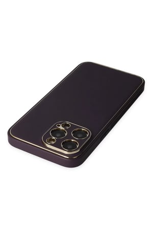 Newface Apple iPhone 13 Pro Max Kılıf Coco Deri Silikon Kapak - Derin Mor