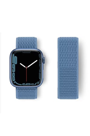 Newface Apple Watch 42mm Hasırlı Cırtcırtlı Kordon - Mavi