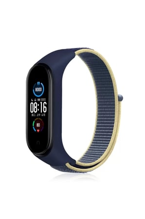 Newface Xiaomi Mi Band 4 Hasırlı Cırtcırtlı Kordon - Sarı-Lacivert
